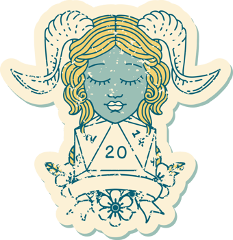 tiefling with natural 20 D20 roll illustration png