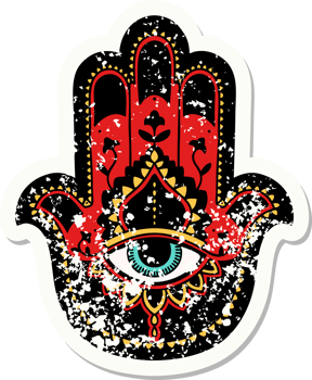 traditional distressed sticker tattoo of a hamza png