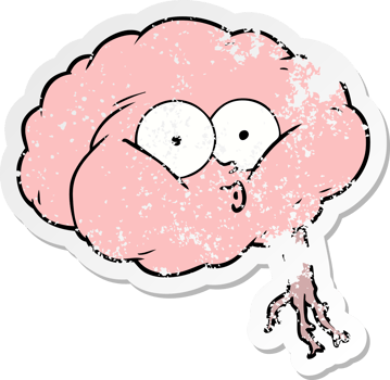 distressed sticker of a cartoon impressed brain png