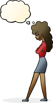 cartoon annoyed woman with thought bubble png