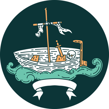 icon of tattoo style empty boat with skull png