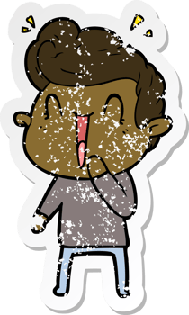 distressed sticker of a cartoon excited man png