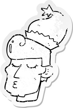 distressed sticker of a cartoon man wearing christmas hat png