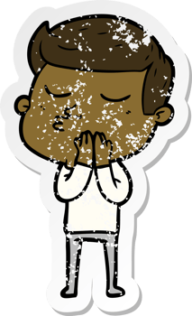 distressed sticker of a cartoon model guy pouting png