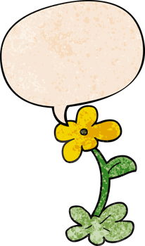 cartoon flower and speech bubble in retro texture style png