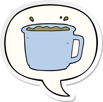 cartoon coffee cup with speech bubble sticker png