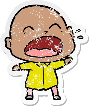 distressed sticker of a cartoon shouting bald man png