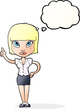 cartoon pretty girl with idea with thought bubble png