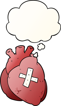 cartoon heart with thought bubble in smooth gradient style png