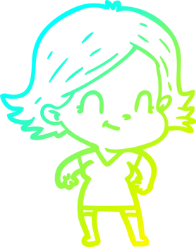 cold gradient line drawing of a cartoon friendly girl png