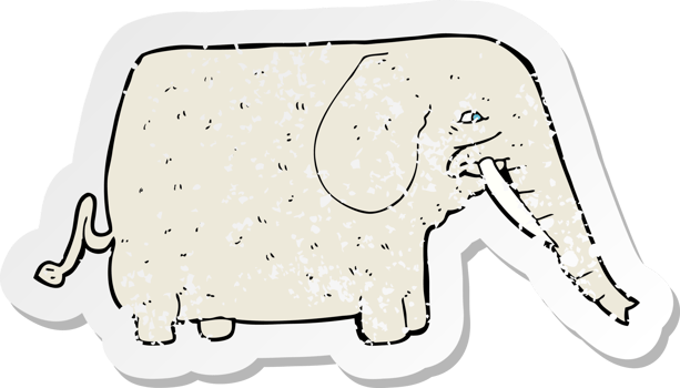 retro distressed sticker of a cartoon big elephant drawing png