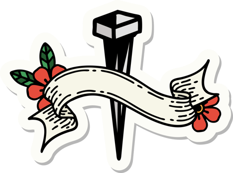 tattoo style sticker with banner of iron nail png