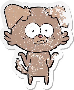 distressed sticker of a nervous dog cartoon png
