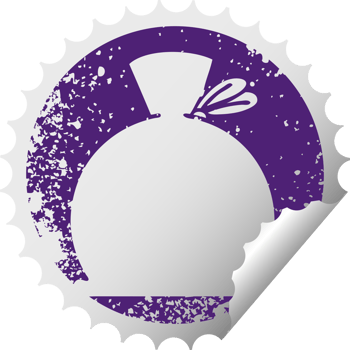 distressed circular peeling sticker symbol of a bag png