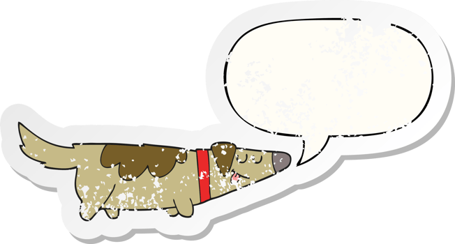 cartoon dog with speech bubble distressed distressed old sticker png