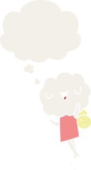 cute cartoon cloud head creature with thought bubble in retro style png
