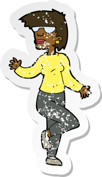 retro distressed sticker of a cartoon woman waving png