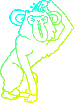 cold gradient line drawing of a cartoon chimp scratching head png