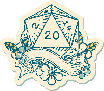 Retro Tattoo Style natural twenty D20 dice roll png