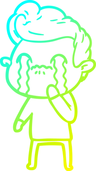 cold gradient line drawing of a cartoon man crying png