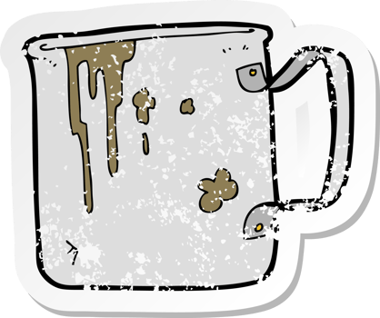 retro distressed sticker of a cartoon old tin cup png