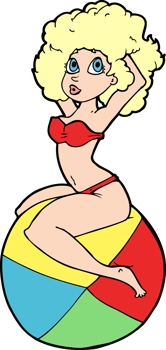 cartoon pin up girl sitting on beach ball png