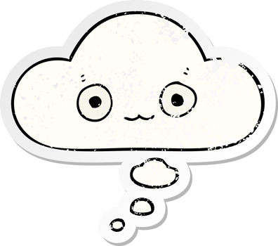 cute cartoon face with thought bubble as a distressed worn sticker png