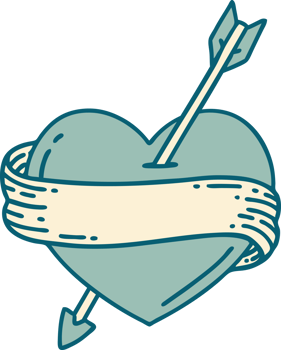 iconic tattoo style image of an arrow heart and banner png