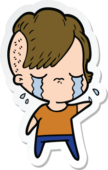 sticker of a cartoon crying girl png