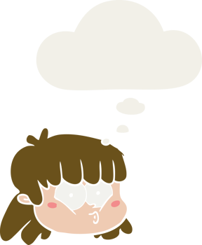 cartoon female face and thought bubble in retro style png