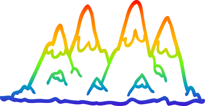 rainbow gradient line drawing cartoon mountain range png