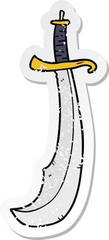 distressed sticker of a cartoon scimitar png