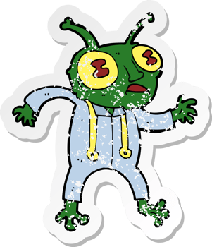 retro distressed sticker of a cartoon alien spaceman png