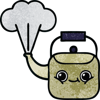 retro grunge texture cartoon steaming kettle png