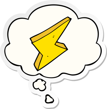 cartoon lightning and thought bubble as a printed sticker png