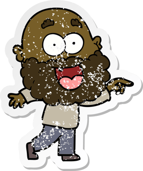 distressed sticker of a cartoon crazy happy man with beard png