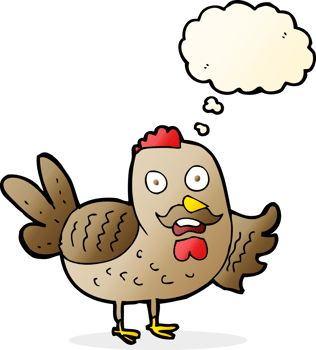 cartoon old rooster with thought bubble png