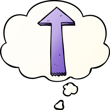 cartoon pointing arrow and thought bubble in smooth gradient style png