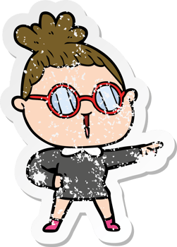distressed sticker of a cartoon woman wearing spectacles png