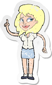 retro distressed sticker of a cartoon pretty woman with idea png