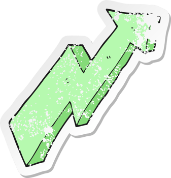 retro distressed sticker of a cartoon arrow up trend png