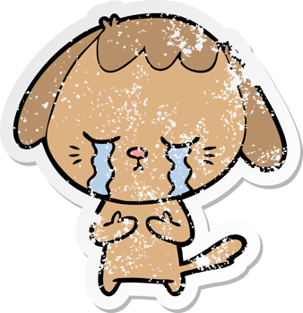 distressed sticker of a cartoon crying dog png
