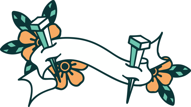 tattoo with banner of iron nail png