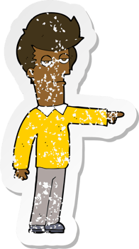 retro distressed sticker of a cartoon pointing man png