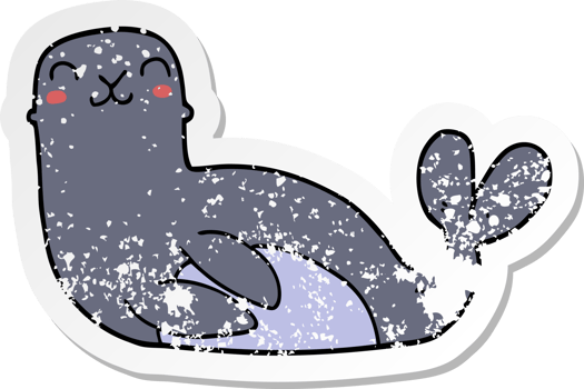 distressed sticker of a cartoon seal png