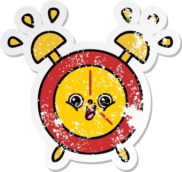 distressed sticker of a cute cartoon alarm clock png