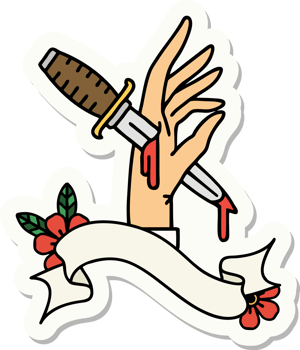 tattoo sticker with banner of a dagger in the hand png