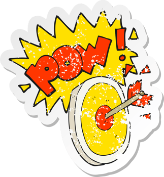 retro distressed sticker of a cartoon arrow hitting target png