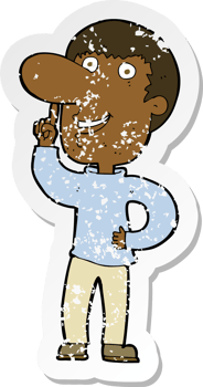 retro distressed sticker of a cartoon man with idea png