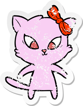 distressed sticker of a cartoon cat png